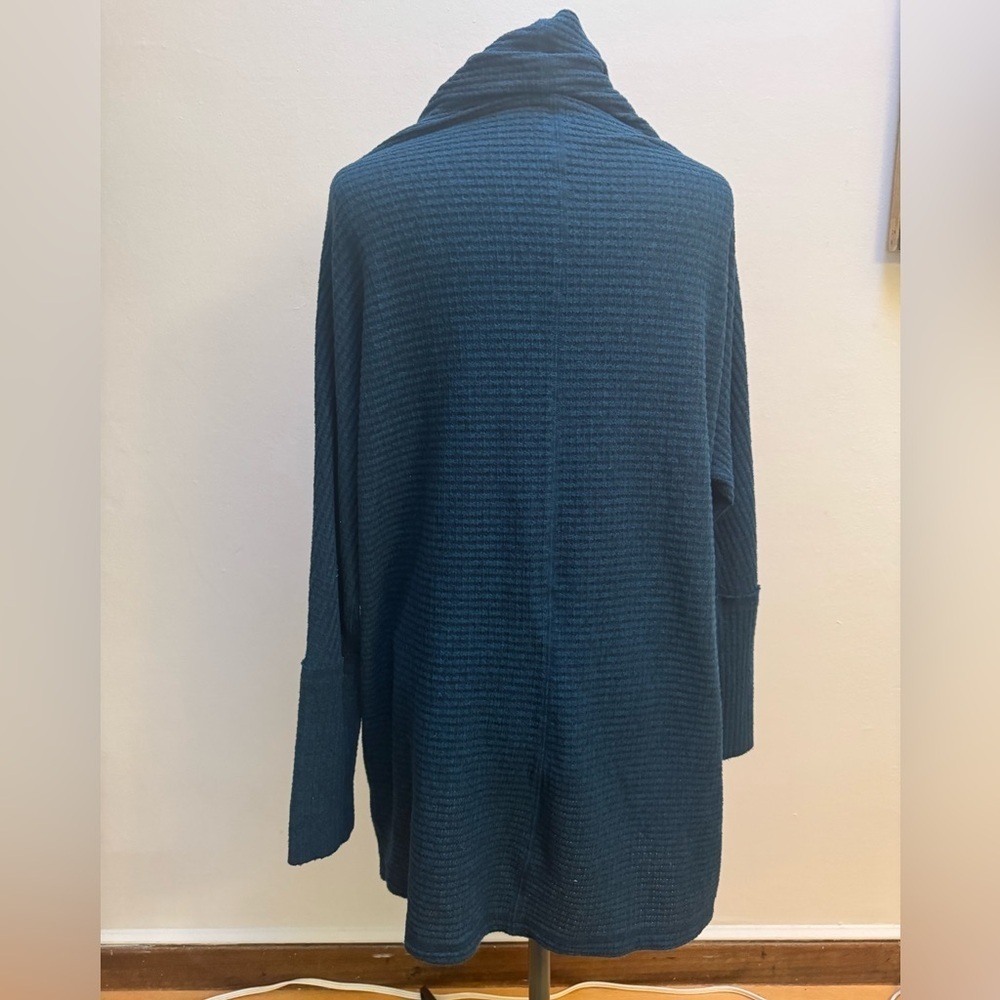 Free People We The Free Kitty Waffle Knit Tunic Top Blue Cowl Neck Sweater - Picture 3 of 5